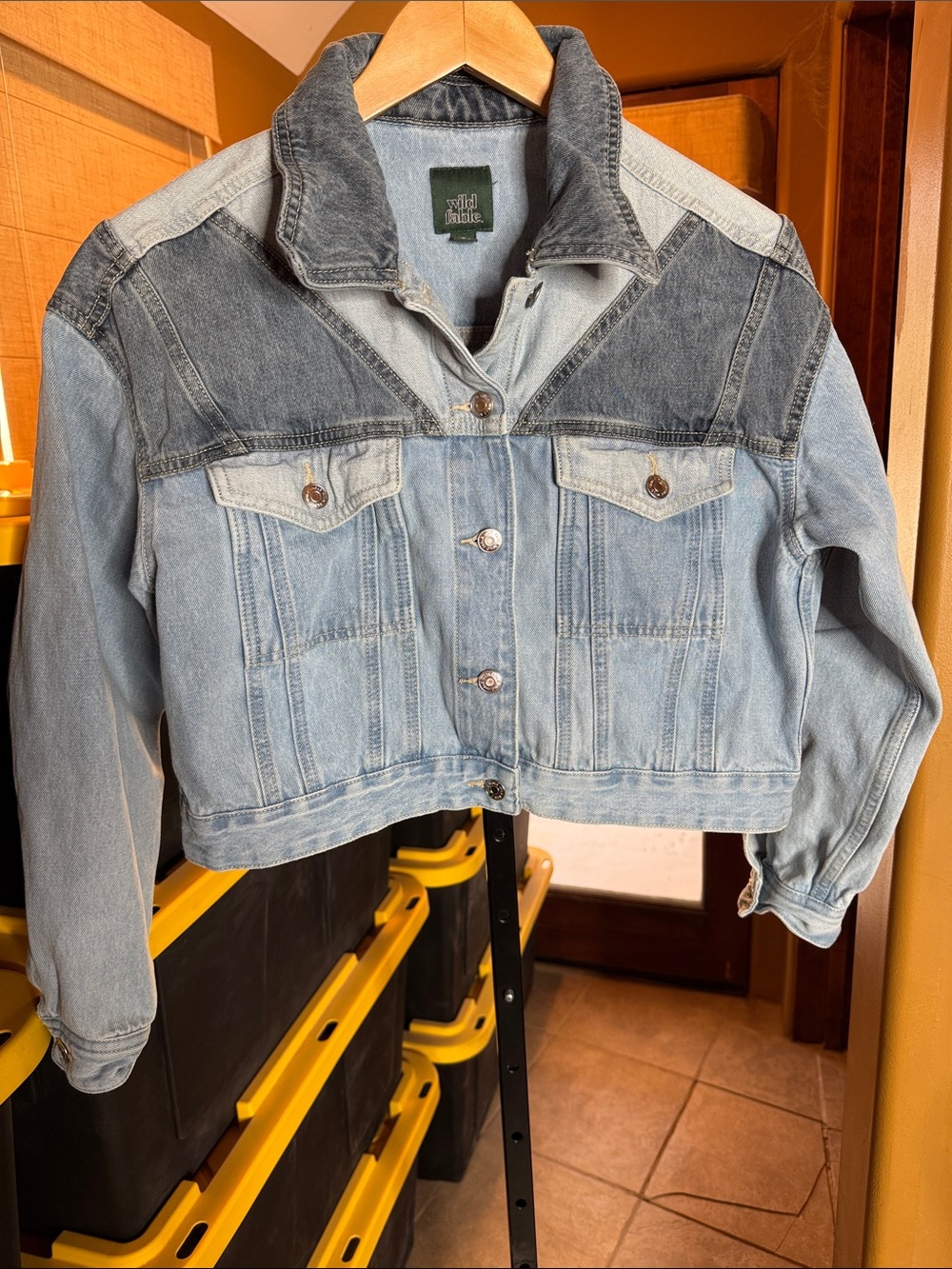 Wild Fable Colorblock Denim Jacket Cropped Blue Medium - Picture 4 of 8